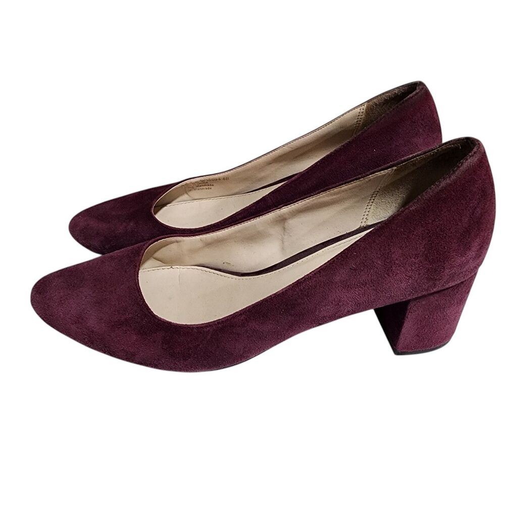 Cole Haan Burgundy Suede Block Heel Pumps Womens 6B Almond Toe Classic